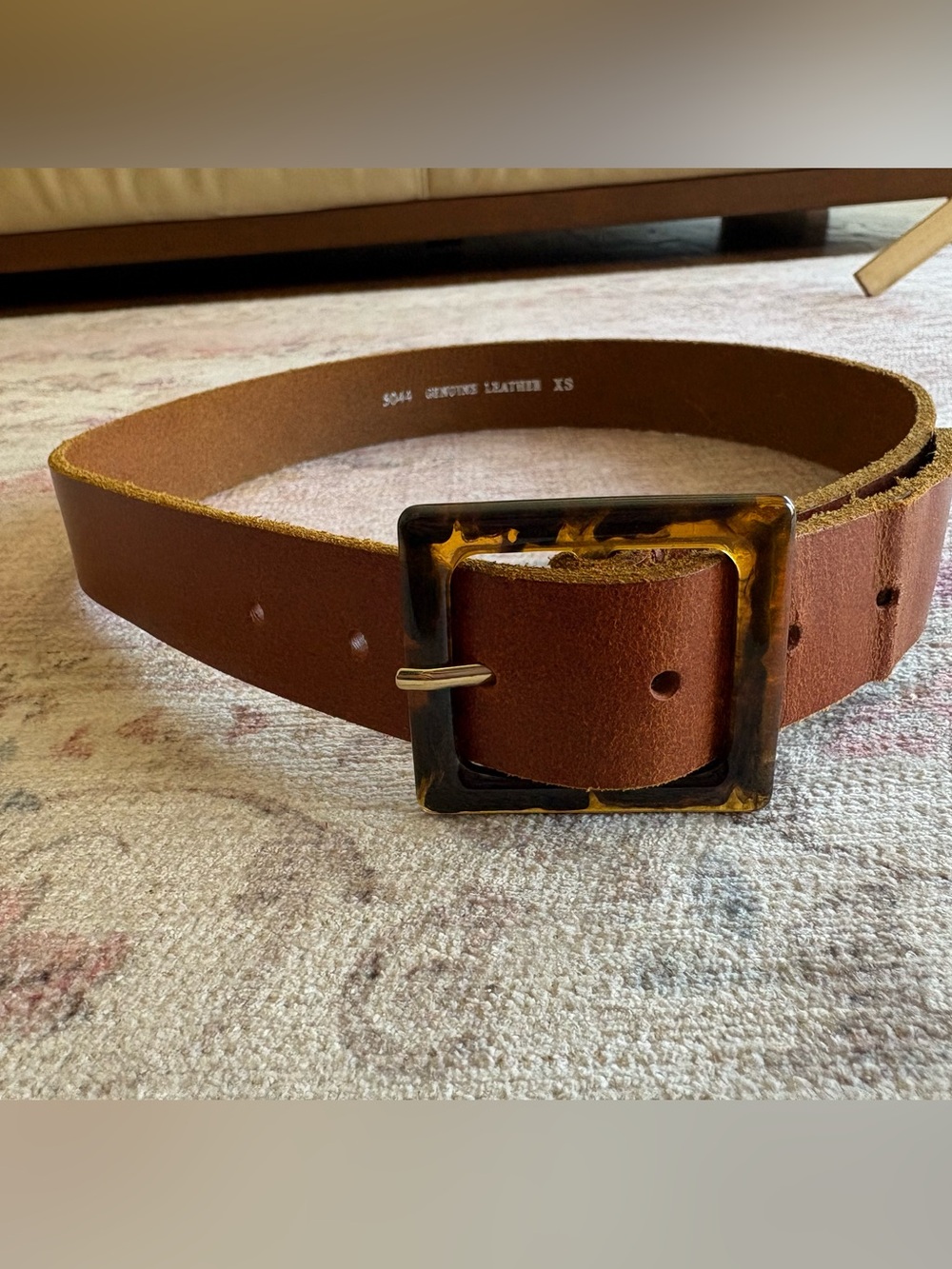 Genuine Leather Vintage Brown Belt with Tortoiseshell Buckle